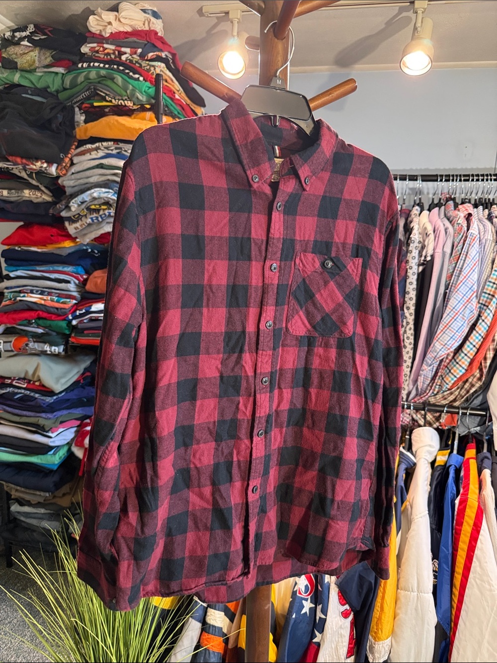 Boston Traders Red and Black Buffalo Plaid Button-Down Shirt